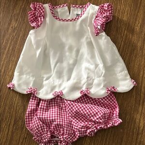 White and Pink Gingham Baby Outfit